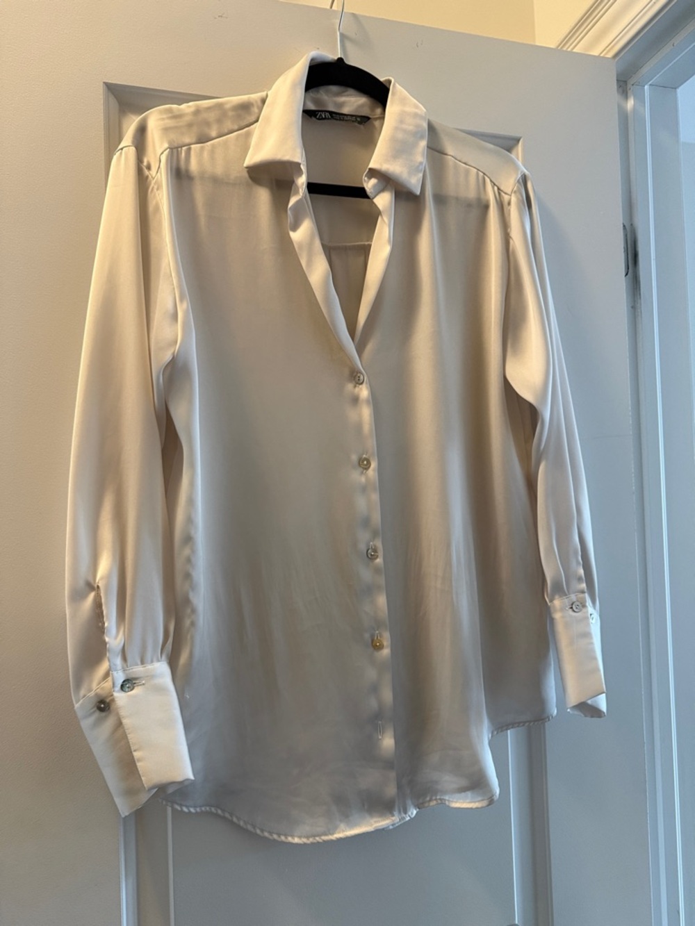 Zara Ivory Satin Button-Down Shirt